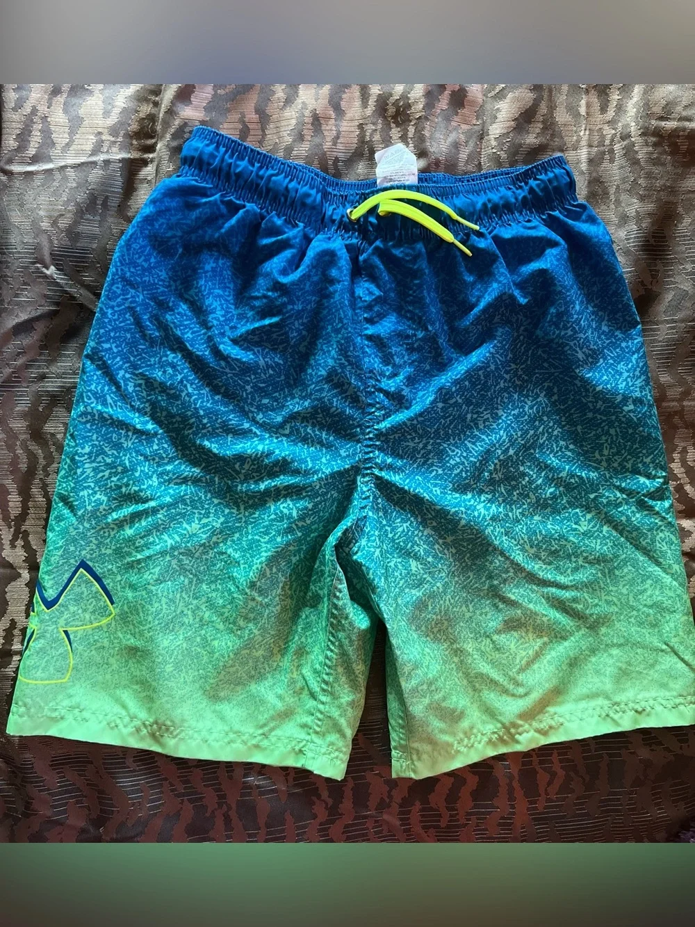 Under Armour Boys' Blue & Lime Green Swim Shorts with Drawstring-SZ 18-20-NWOT